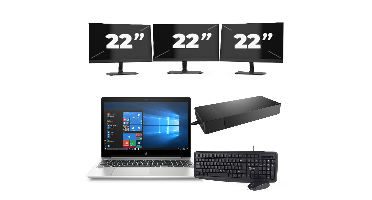 HP ProBook 455R G6 - AMD Ryzen 5 3500U - 15 inch - 8GB RAM - 256GB SSD - Windows 10 Home + 3x 22 inch Monitor