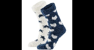 Apollo bedsokken / huissokken - dames - 2-pack - navy/wit - one size - Slaapsokken - Slofsokken