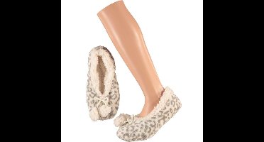 Ballerina pantoffels - luipaard print - grijs - dames - maat 40-42 - sloffen