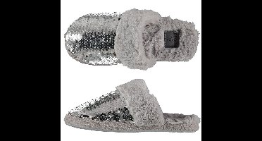 Dames instap slippers/pantoffels met pailletten grijs maat 37-38