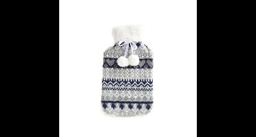 Warmwaterkruik - 2L - 20 x 34 cm - blauw/wit - met hoes - kruik - winter print