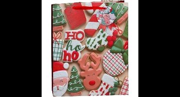 Gerimport Kerst cadeau tasje - 24 cm - ho-ho-ho en kerstman