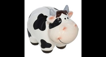 Gerimport Spaarpot Koe - dieren thema - 15x12cm - wit/zwart - keramiek