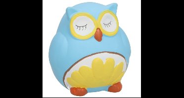 Gerimport Spaarpot Uil - dieren thema - 11 x 12 cm - blauw - keramiek