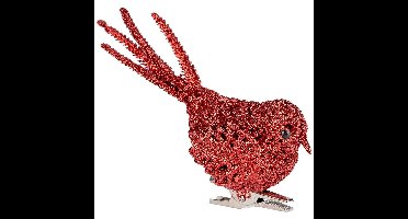 1x Kerstboomversiering glitter rode vogeltjes op clip 12 cm
