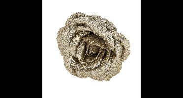 1x stuks decoratie bloemen roos champagne glitter op clip 18 cm