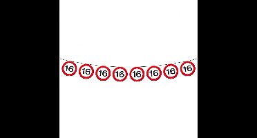 1x Vlaggenlijn versiering 16 jaar verkeersborden 10 meter