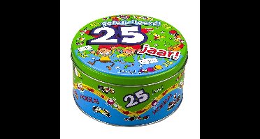 25 jaar snoeptrommel/bewaarblik met grappige tekst - 25e verjaardag - fun cadeau