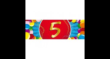 5 jaar leeftijd sticker - 19 x 6 cm - verjaardag versiering - feestartikelen