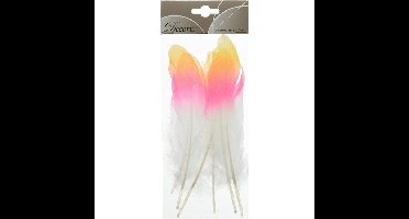 6x Geel/roze/witte sierveren 18 cm decoraties