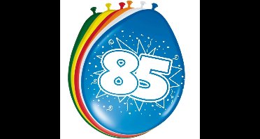 85 jaar verjaardag leeftijd ballonnen - 8x stuks - mix kleuren - feestartikelen/versiering