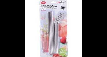 Alpina Drinkrietjes - 8x stuks - RVS - herbruikbaar - rietjes incl. raggertjes