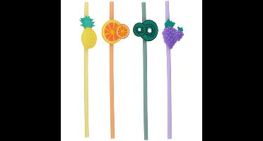 Alpina Hawaii/Fruit thema feest drinkrietjes - 4x stuks - 22 cm - kunststof - Tropisch themafeest