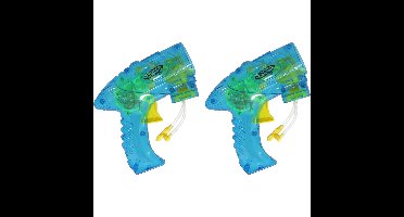 Bellenblaas speelgoed pistool - 2x - met vullingen - blauw - 15 cm - plastic - bellen blazen