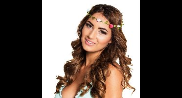 Boland Carnaval/festival hippie flower power hoofdband - met gekleurde bloemen - Verkleed accessoire