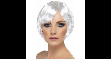 Carnaval verkleed damespruik - kort haar - wit - Supermodel Bobline - kort pittig