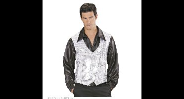 Carnaval verkleed gilet - zilver - pailletten - heren - vestje - glitters