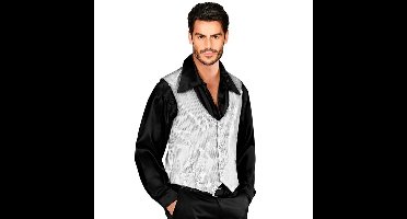 Carnaval verkleed gilet - zilver - pailletten - heren - vestje - glitters