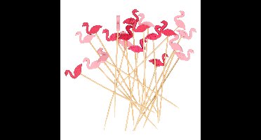 Cocktail/tapas prikkers - flamingos - 20x stuks - bamboo - 12 cm