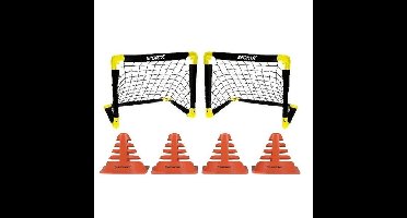 Complete voetbal speelset - van 2 voetbal goals - 55 x 44 x 44 cm - inclusief 4 stuks oranje pionnen
