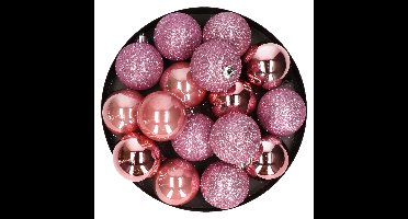 Cosy & Trendy Kerstballen - 12 stuks - roze - 6 cm - kunststof