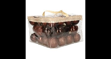 Cosy & Trendy kerstballen - 48x st - bruin - D6 cm - in opbergtas - kerstversiering