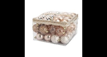 Cosy & Trendy kerstballen - 48x st - roze - D6 cm - in opbergtas - kerstversiering