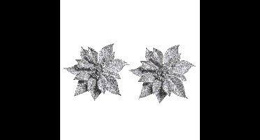 Cosy & Trendy Kerstboomversiering - 2x - bloem - op clip - zilveren kerstster - 18 cm