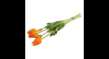 Countryfield Kunst tulpen boeket Greigii - 5x stuks - oranje - real touch - kunst zijdebloemen -
