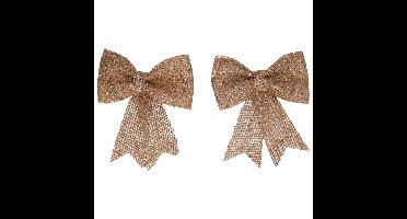 Decoris Kerst decoratie strikjes - 2x - jute - glitters - 13 cm