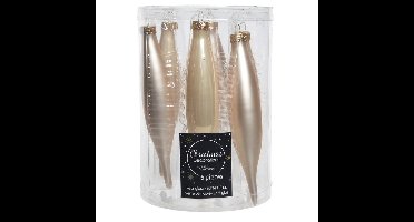 Decoris kerstbal pegels - 6x - parel champagne - D15 cm - glas - kersthangers - ijspegels