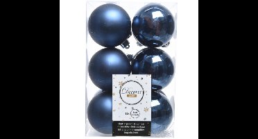 Decoris kerstballen - 12x st - donkerblauw - 6 cm - kunststof - mat/glans - kerstversiering