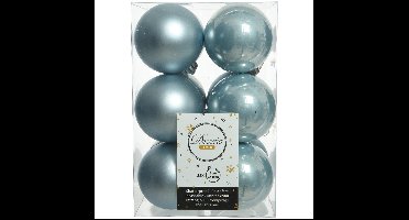 Decoris kerstballen - 12x st - lichtblauw - 6 cm - kunststof - mat/glans - kerstversiering