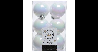 Decoris kerstballen - 12x st - parelmoer wit - 6 cm - kunststof - mat/glans - kerstversiering