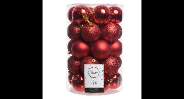 Decoris kerstballen - 34x st - rood - 8 cm - kunststof - kerstversiering