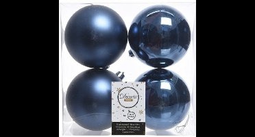 Decoris Kerstballen - 4x st - donkerblauw - 10 cm - kunststof - kerstversiering