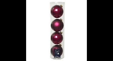Decoris kerstballen - 4x st - framboos roze - D10 cm - glas - kerstversiering
