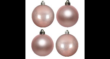 Decoris Kerstballen - 4x st - lichtroze - 10 cm - kunststof - kerstversiering