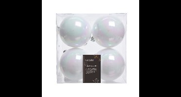 Decoris Kerstballen - 4x st - wit parelmoer - 10 cm - kunststof - kerstversiering