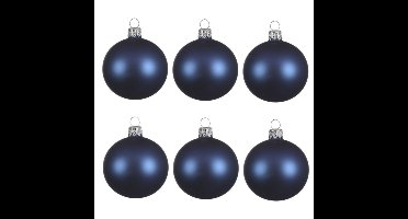 Decoris kerstballen - 6x - donkerblauw - 8 cm - glas - mat - velvet - kerstversiering