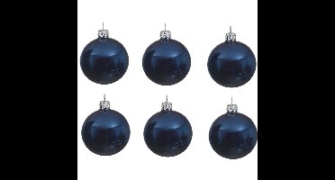 Decoris kerstballen - 6x st - donkerblauw - 8 cm - glas - kerstversiering