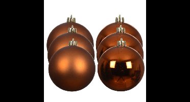 Decoris kerstballen - 6x stuks - 8 cm - koper/cognac bruin - kunststof