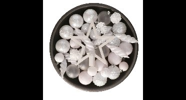 Decoris kerstballen, ornamenten en piek set - 60-delig - wit - kunststof