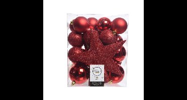 Decoris kerstballen set - 34-dlg - rood - incl. piek - kunststof - kerstversiering