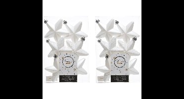 Decoris kersthanger sterren - 12x st - wit - 7 cm - kunststof - kerstornamenten