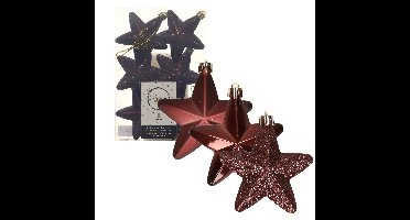Decoris kersthanger sterren - 6x st - mahonie bruin - 7 cm - kunststof - kerstornamenten