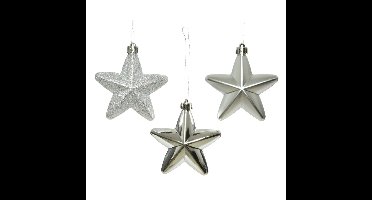 Decoris kersthanger sterren - 6x st - zilver - 7 cm - kunststof - kerstornamenten