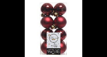 Decoris kleine kerstballen - 16x st - donkerrood - 4 cm - kunststof - onbreekbare kerstballen