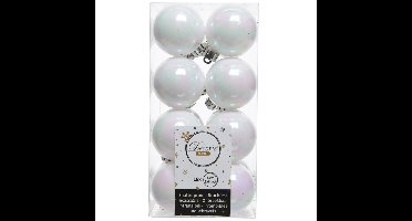 Decoris kleine kerstballen - 16x st - wit parelmoer - 4 cm - kunststof - onbreekbare kerstballen
