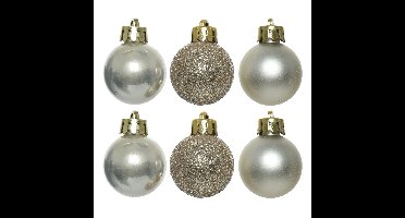 Decoris Mini kerstballen - 14x st - champagne - 3 cm - kunststof - kleine kerstballen kerstversierin